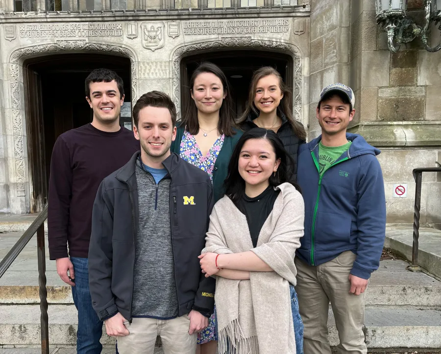 U-M’s Vis Moot team included Matt Azzopardi, Hannah Juge, Jessica Carter, and Steven Tennison (back row, from left), as well as Tyler Loveall and Cheyenne Kleinberg (front row, from left).