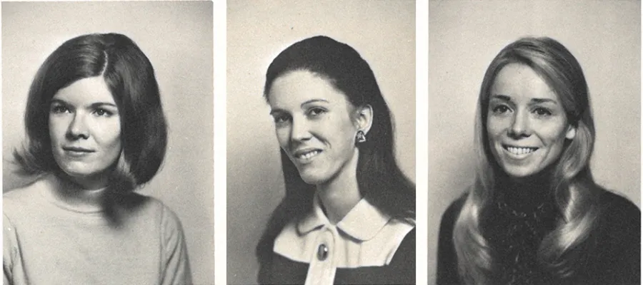 Dawn Hertz, Mary Kay Kane, and Muriel Nichols as pictured in their 1971 Law School yearbook.