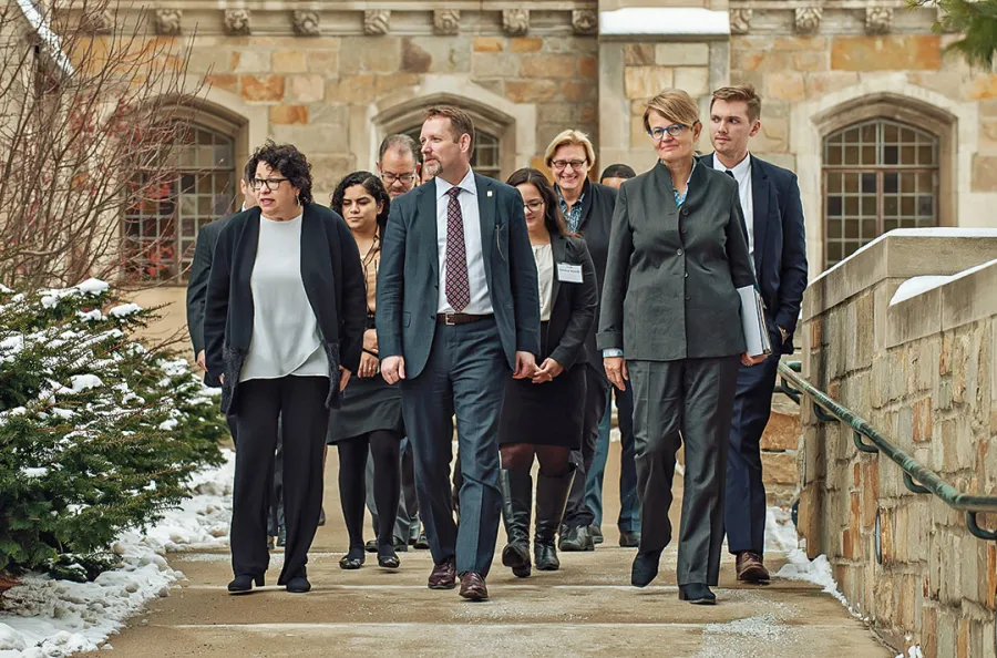 In 2017, the Law School hosted US Supreme Court Associate Justice Sonia Sotomayor, in conversation with Susanne Baer, ’93, who at the time was a justice on the German Supreme Court. Then Dean Mark West is pictured (center) with Sotomayor (left) and Baer (right).