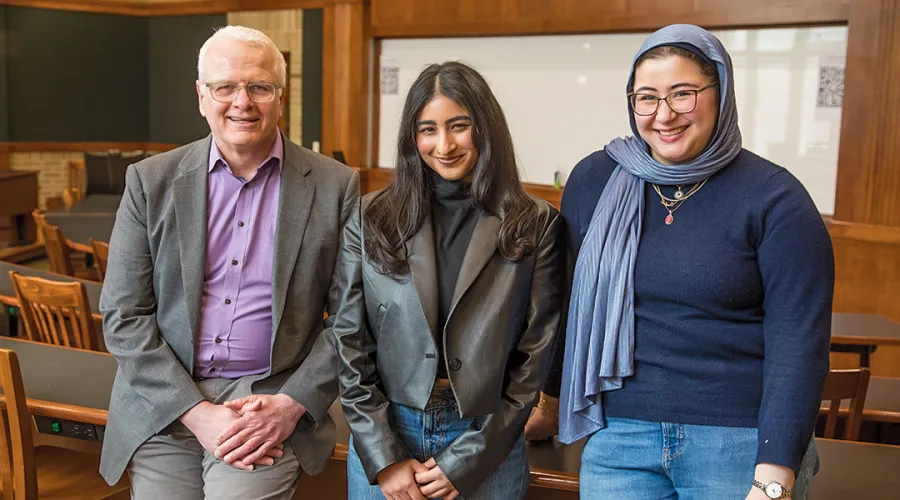 Professor Frank Vandervort met weekly with Nithya Arun (center) and Hiba Dagher as they worked on their guardian ad litem case.