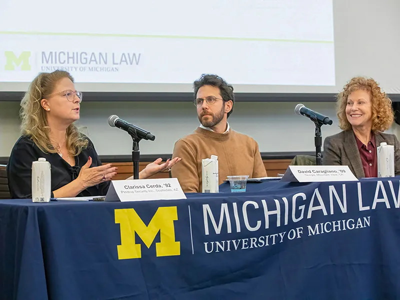 Michigan Law panel discussion including Clarissa Cerda, David Caragliano, and Mary Snapp.