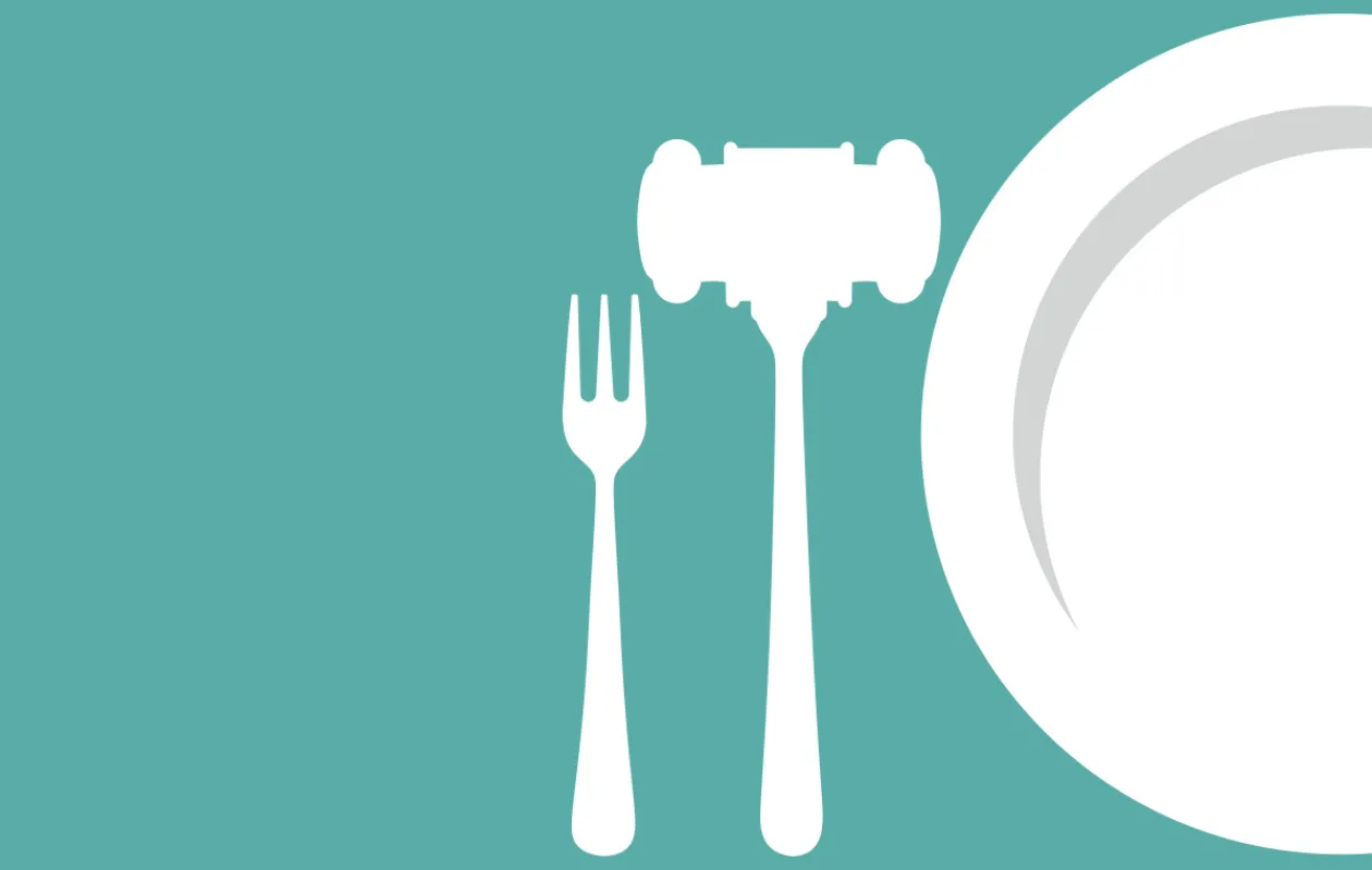 Graphic for "A Seat at the table" There is a fork, gavel, and plate