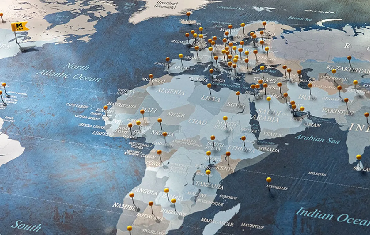 A map with pins marking different locations.