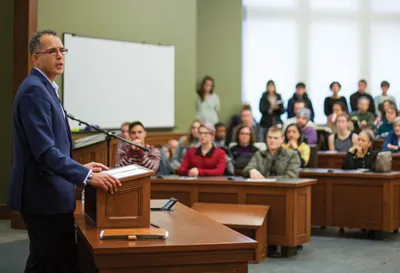 Professor speaking to law class