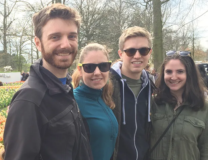 2016 Geneva International Fellows Rob Burnett (now a 3L), Amy Bergstraesser, ‘16, Zach Anderson (now a 3L), and Alisa Hand (also a 3L) enjoy spring in Switzerland.