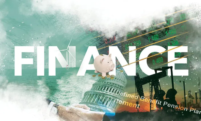 Photo Collage with the word Finance in the center