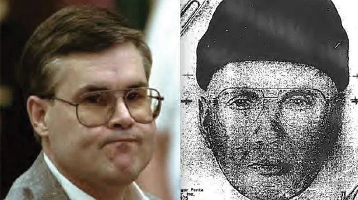 Left: An image of serial  killer Thomas Dillon.  Right: A sketch of a person  of interest in the 1990 killings of two men at the Fulton State Game Area. (Photos on this page  courtesy of the Michigan Innocence Clinic)