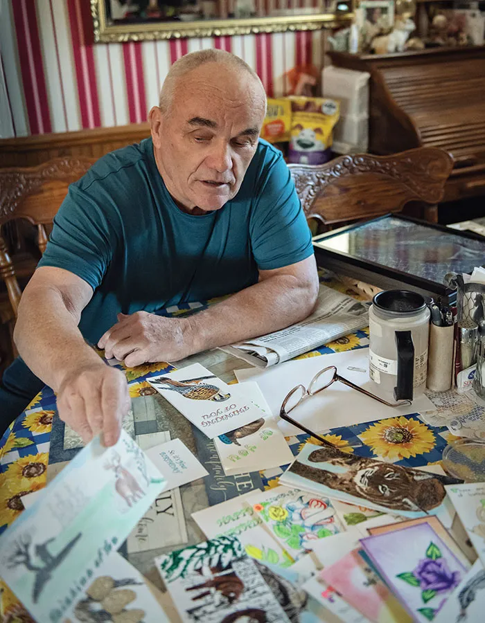 As Titus figures out what’s next, he is determined to enjoy life. In prison, he began creating greeting cards; he estimates he has made about 20,000.  He has boxes and boxes of them—some are sentimental, some are humorous.