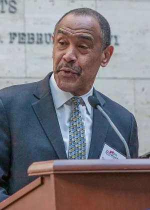 Charles Lowery, ’79, at the DC Superior Court during the Melvin R. Wright Youth Law Fair in 2024.