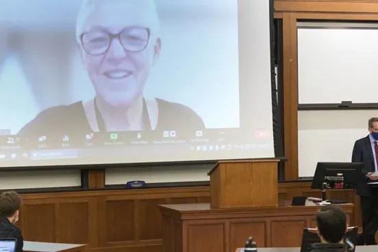 Professor Uhlmann addressing a lecture theater