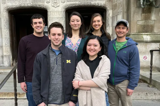 U-M’s Vis Moot team included Matt Azzopardi, Hannah Juge, Jessica Carter, and Steven Tennison (back row, from left), as well as Tyler Loveall and Cheyenne Kleinberg (front row, from left).