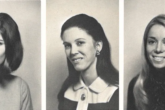 Dawn Hertz, Mary Kay Kane, and Muriel Nichols as pictured in their 1971 Law School yearbook.