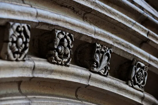 Beauty image of stone work on the law quad 