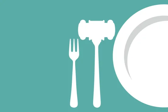 Graphic for "A Seat at the table" There is a fork, gavel, and plate