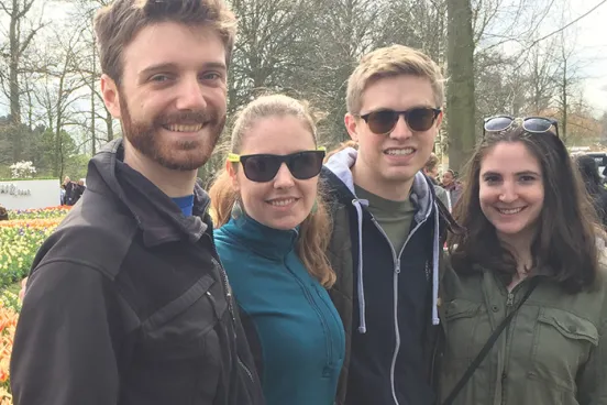 2016 Geneva International Fellows Rob Burnett (now a 3L), Amy Bergstraesser, ‘16, Zach Anderson (now a 3L), and Alisa Hand (also a 3L) enjoy spring in Switzerland.