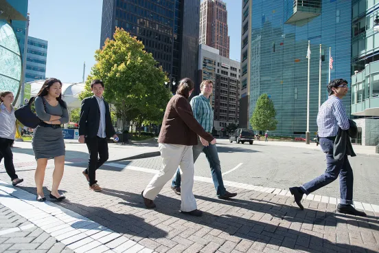 Michigan Law students walking through Detroit