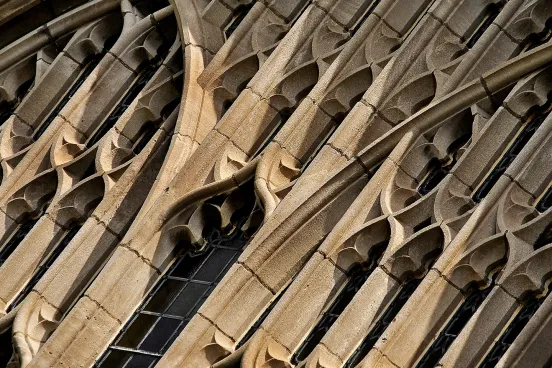 Beautiful detail image of windows on the Hutchins hall building at the University of Michigan