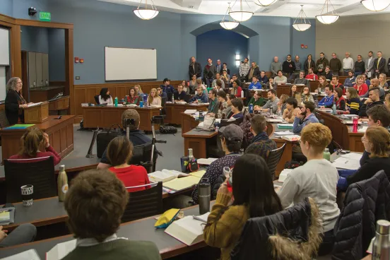 Professor Chris Whitman, reflecting on her long professorship to a large group of students.