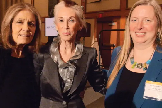 Gloria Steinem, Professor Catharine A. MacKinnon, and Professor Ann Bartow of Pace Law School, one of the people who nominated MacKinnon, at the awards ceremony. 