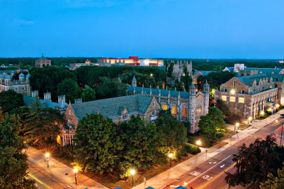 Aerial view of Hutchins Hall University of Michigan
