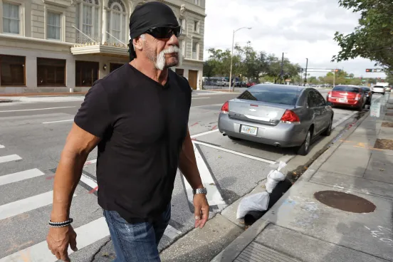 Reality TV star and former pro wrestler Hulk Hogan, whose real name is Terry Bollea, arrives at the United States Courthouse for a news conference. 