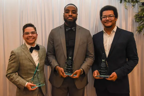 The Black Law Students Association held the annual Butch Carpenter Banquet on March 25, in conjunction with the Black Alumni Reunion. The winner of the Butch Carpenter Memorial Scholarship is Jalen Rose (right), who is pictured with runners-up Kamryn Sannicks and Braxton High. Rose is working with the Federal Public Defender Program in Chicago this summer.