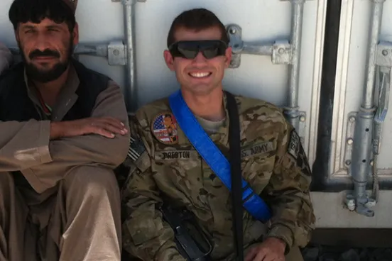 Matthew Preston, ’21,  in Afghanistan escorting local logistics contractors