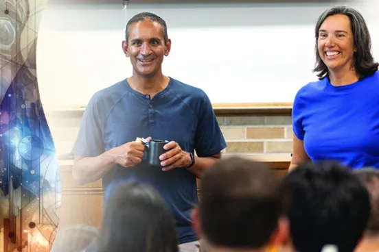 Professors Bridgette Carr, ’02, and Vivek Sankaran, ’01 teaching