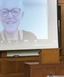 Professor Uhlmann addressing a lecture theater