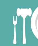 Graphic for "A Seat at the table" There is a fork, gavel, and plate