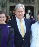 Sophia Hudson, ’06, and her parents, Joe and Lydie Arthos Hudson, ’86, celebrating her graduation in the Law Quad.