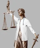 Lady Justice with a medical coat on