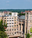 Day time aerial view of University of Michigan Law School 