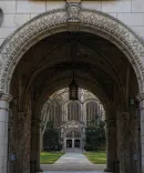 Stunning image of the iconic Law School arches leading the way into the prestigious Law Quad, a breathtaking beauty that captures the essence of legal scholarship and tradition.