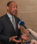 Charles Lowery, ’79, pictured at the DC Superior Court during the Melvin R. Wright Youth Law Fair in 2024.