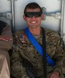 Matthew Preston, ’21,  in Afghanistan escorting local logistics contractors